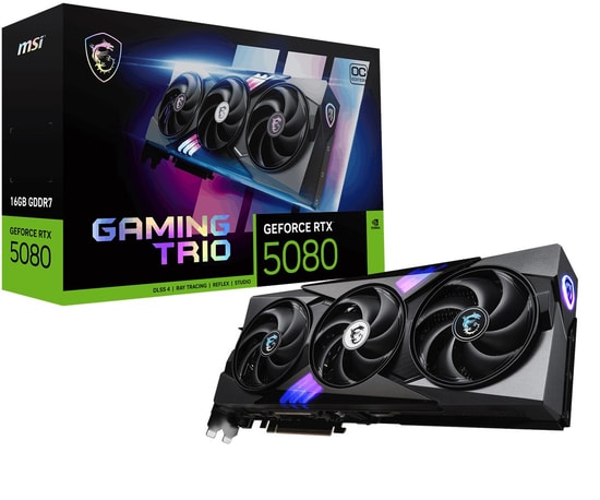 MSI GeForce RTX 5080 Gaming Trio 16GB GDDR7 Ekran Kartı - 2715MHz, 256 Bit, 3xDP 2.1, HDMI 2.1, PCIe 5.0, DX12, DLSS 4
