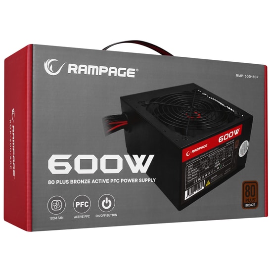 Rampage RMP-600-80P 600W 80+ Bronze Siyah ATX Güç Kaynağı - 12cm Fan, Aktif PFC, Yüzde 82 Verimli Power Supply
