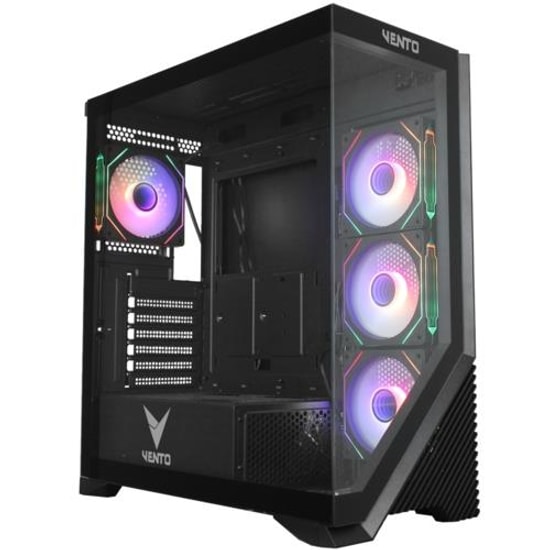 Vento VG4202FLA 850W GEN5 ARGB Mid Tower E-ATX Kasa - Şeffaf Ön ve Yan Panel, 4x 12cm ARGB Led Fan, Manyetik Filtre