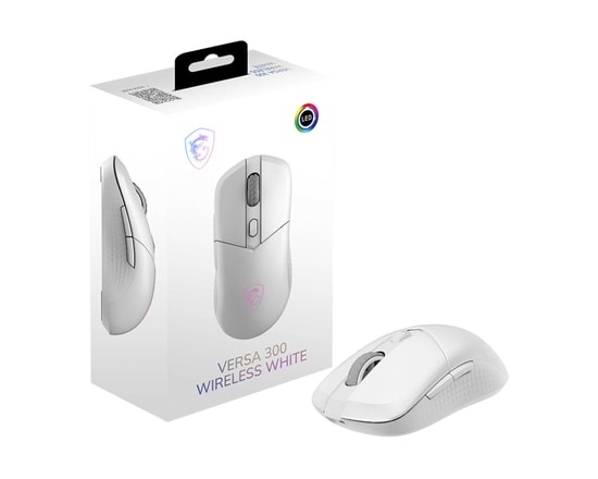 MSI Versa 300 W Beyaz Kablosuz Oyuncu Mouse - 8000 DPI, 60g Ultra Hafif, BT/2.4Ghz, 1000 Hz, 6 Tuşlu, RGB, Mikro Switch