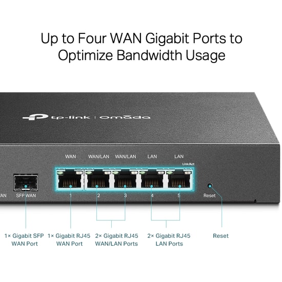TP-Link Omada ER7206 Gigabit Multi-WAN VPN Router -  5x Gbit Port, 1x SFP, Yük Dengeleme, DoS Savunma, 512mb Bellek