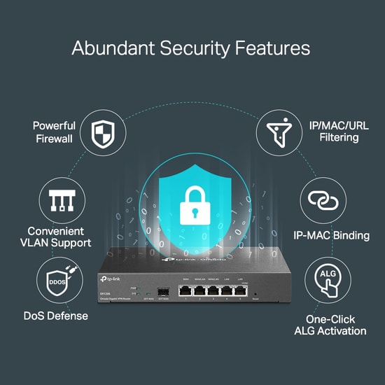 TP-Link Omada ER7206 Gigabit Multi-WAN VPN Router -  5x Gbit Port, 1x SFP, Yük Dengeleme, DoS Savunma, 512mb Bellek