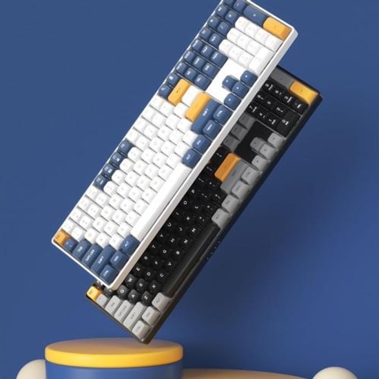 Aigo A108 Mavi Kablosuz Mekanik Oyuncu Klavyesi - İngilizce Q, Sarı Switch, 1200mAh Şarj Edilebilir, Ergonomik Tasarım