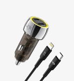 Linktech C438 55W Şeffaf Çift Çıkışlı Lightning Kablolu Süper Hızlı Araç Şarj Başlığı - USB A Max 30W, Type-C Max 25W