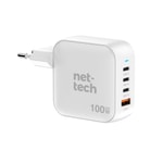 Nettech NT-HCH09 Beyaz 100W PD+QC GaNPrime Hızlı Şarj Aleti - 3xType C + USB-A Çıkış, Akıllı Şarj, Akım Koruma Özelliği