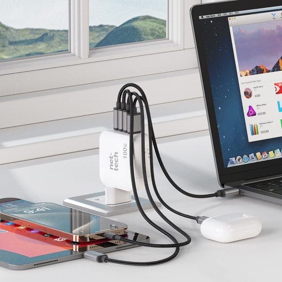 Nettech NT-HCH09 Beyaz 100W PD+QC GaNPrime Hızlı Şarj Aleti - 3xType C + USB-A Çıkış, Akıllı Şarj, Akım Koruma Özelliği
