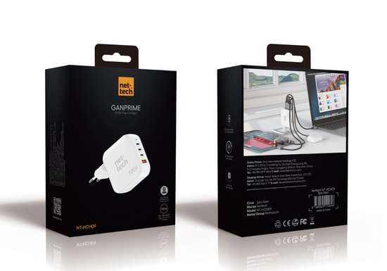 Nettech NT-HCH09 Beyaz 100W PD+QC GaNPrime Hızlı Şarj Aleti - 3xType C + USB-A Çıkış, Akıllı Şarj, Akım Koruma Özelliği