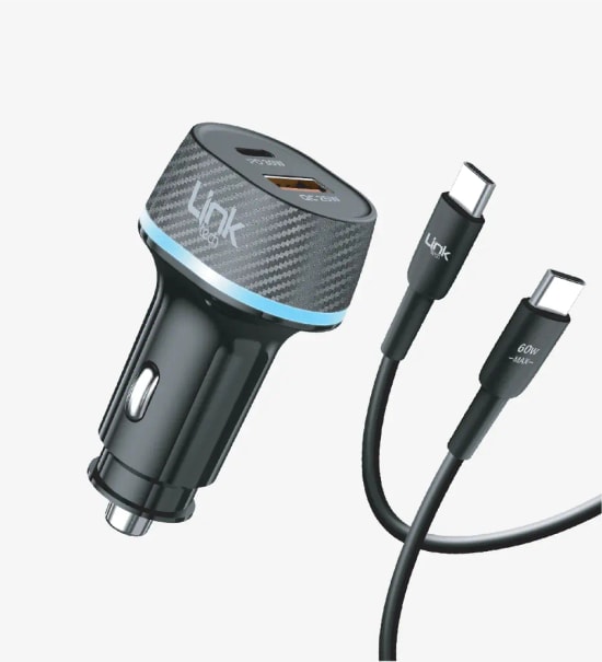 Linktech C434 55W USB-C Kablolu PD/QC Süper Hızlı Araç Şarj Aleti - USB A Max 25W, Type-C Max 30W, Akım Korumalı