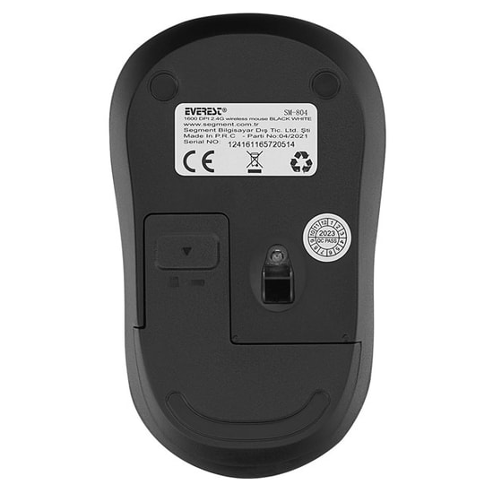 Everest SM-804 Siyah-Beyaz Kablosuz Optik Mouse - 1600 DPI, 2.4 GHz USB Alıcı, 10m Menzil, 4 Tuşlu, Ergonomik Tasarım
