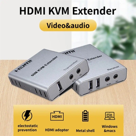 SENSEI 60 Metre 1080P CAT6 KVM Extender - HDMI, USB, IR, Audio Aktarım, İkili Adaptör, Yüksek Performanslı Uzatma Çözümü