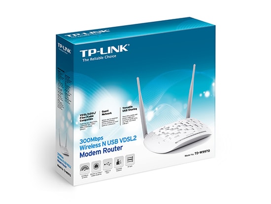 TP-Link TD-W9970 2.4GHz 300Mbps WiFi 4 VDSL/ADSL Modem Router - 4 100Mbs Port, USB, Misafir Ağ, 2 Anten, VPN QoS Desteği