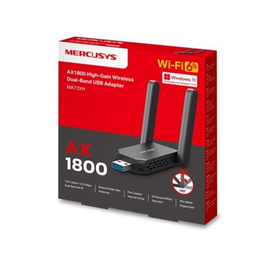 TP-LINK Mercusys MA72XH AX1800 Yüksek Kazançlı USB Ağ Adaptörü - WiFi 6, MU-MIMO, Çift Anten, 2.4/5 GHz, Tak Çalıştır