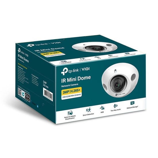TP-Link VIGI C230I Mini (2.8MM) 3MP IR Dome Kamera - İnsan/Araç Algılama, 30m IR, Çift Yönlü Ses, H.265+, IK08 Koruma