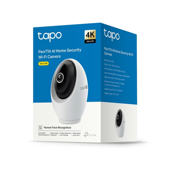 TP-Link Tapo C260 8MP 360 Derece 4K Gece Görüşlü Wi-Fi Akıllı Ev Güvenlik Kamerası - Pan/Tilt, 4.3mm Lens, H.264, Sesli