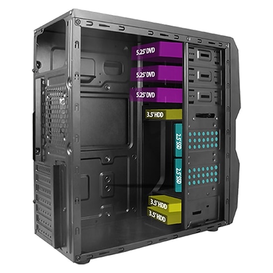 Vento TA-K61 350W ATX Midi Tower Siyah Kasa - 3x USB, 80mm Fan, 2x 2.5" SSD, 3x 3.5" HDD Yuvalı Oyuncu Kasası