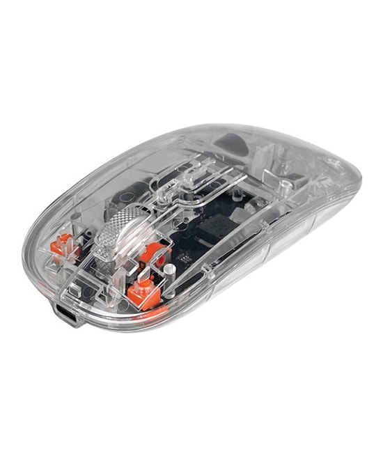 Dexim DMA025 2.4Ghz ve Bluetooth Destekli Şarjlı Kablosuz Şeffaf LED Mouse - 1600 DPI, 4 Tuşlu, USB-C Kablo, 10m Menzil