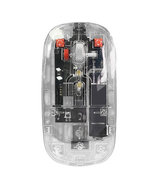 Dexim DMA025 2.4Ghz ve Bluetooth Destekli Şarjlı Kablosuz Şeffaf LED Mouse - 1600 DPI, 4 Tuşlu, USB-C Kablo, 10m Menzil