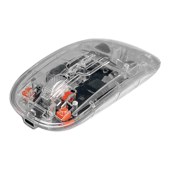 Dexim DMA025 2.4Ghz ve Bluetooth Destekli Şarjlı Kablosuz Şeffaf LED Mouse - 1600 DPI, 4 Tuşlu, USB-C Kablo, 10m Menzil