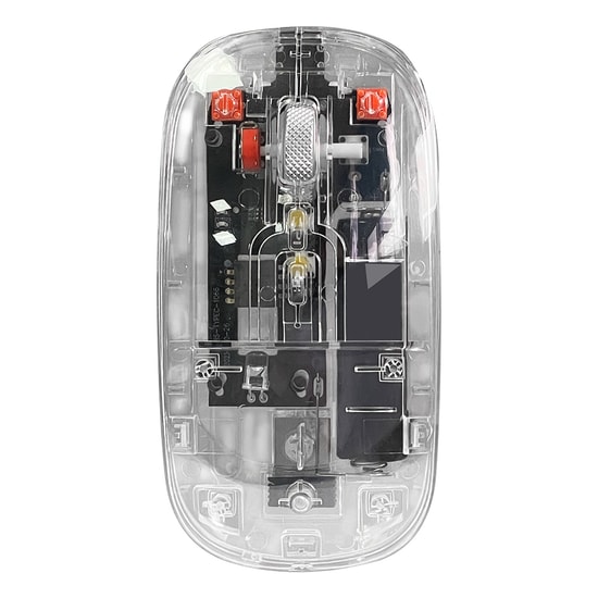 Dexim DMA025 2.4Ghz ve Bluetooth Destekli Şarjlı Kablosuz Şeffaf LED Mouse - 1600 DPI, 4 Tuşlu, USB-C Kablo, 10m Menzil