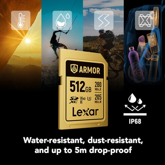 Lexar Armor Gold 512GB Profesyonel Seri SD Kartı (LSDAMGL512G-RNNNG) - 280MB/s Okuma, 205MB/s Yazma, V60, C10, U3