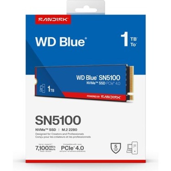 WD Blue SN5100 1TB NVMe M.2 2280 SSD (WDS100T5B0E) - 7100/6700MB/s Okuma/Yazma, PCIe Gen4 NAND, nCache 4.0 SLC Önbellek