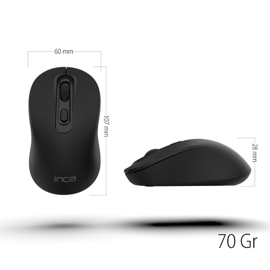INCA IWM-288T Bluetooth + 2.4GHz Kablosuz Ergonomik Mouse - Sessiz Tuşlar, 1600 DPI, Siyah, 4 Tuşlu, Konforlu Tasarım
