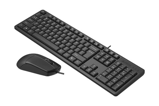 A4 Tech KR3330S Siyah Sessiz Türkçe Q Düzen Kablolu Klavye Mouse Set - FN Multimedya Tuşları, 1200 DPI, Suya Dayanıklı