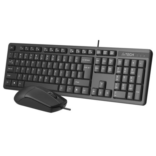 A4 Tech KR3330S Siyah Sessiz Türkçe Q Düzen Kablolu Klavye Mouse Set - FN Multimedya Tuşları, 1200 DPI, Suya Dayanıklı
