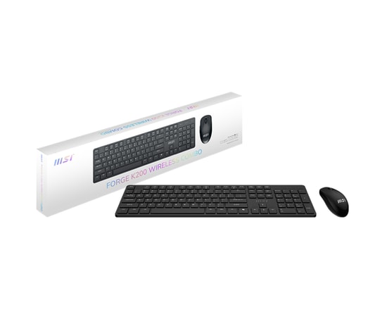 MSI Forge K200W Combo TR Kablosuz Klavye Mouse Seti - 2.4GHz, 1600 DPI, 600mAh Batarya, Pixart Sensör, Türkçe Q Düzen