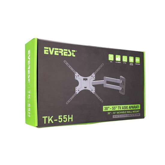 Everest TK-55H 32-55" Hareketli Askı Aparatı - Max 30kg, TV Duvar Montaj Seti, VESA Uyumlu ve Kolay Kurulum