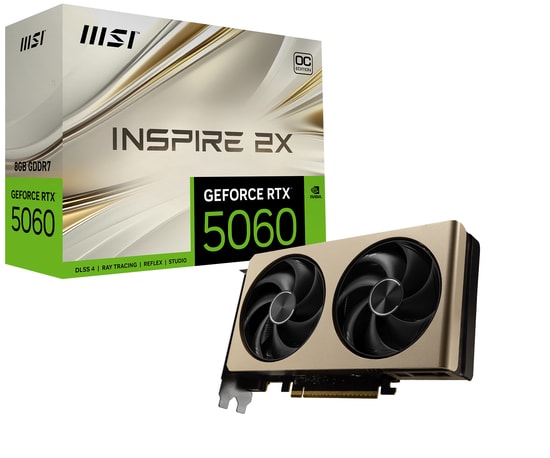 MSI GeForce RTX 5060 Inspire 2X OC 8GB GDDR7 Ekran Kartı - 2550 MHz, 128 Bit, PCIe 5.0, 3xDP, HDMI, DX12, DLSS 4