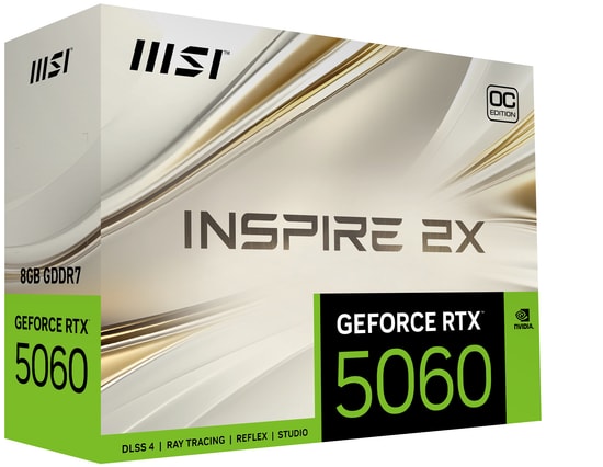 MSI GeForce RTX 5060 Inspire 2X OC 8GB GDDR7 Ekran Kartı - 2550 MHz, 128 Bit, PCIe 5.0, 3xDP, HDMI, DX12, DLSS 4