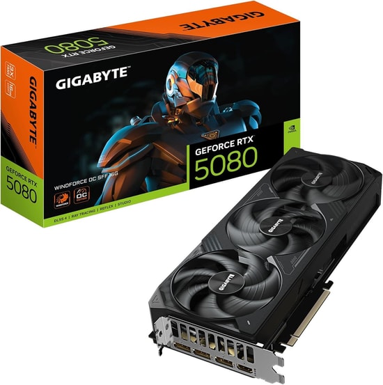 GIGABYTE RTX 5080 WINDFORCE OC SFF 16GB GDDR7 (GV-N5080WF3OC-16GD) - 256 Bit, DP 2.1b, HDMI 2.1b, PCIe 5.0