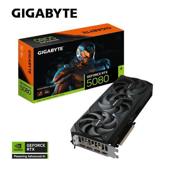 GIGABYTE RTX 5080 WINDFORCE OC SFF 16GB GDDR7 (GV-N5080WF3OC-16GD) - 256 Bit, DP 2.1b, HDMI 2.1b, PCIe 5.0
