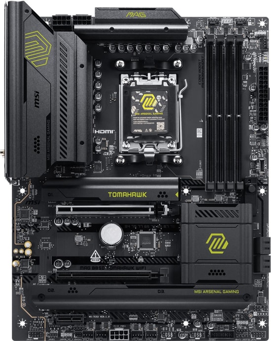 MSI MAG B850 Tomahawk WiFi Anakart - AM5, DDR5 8200MHz(OC), 3xM.2, USB 20Gbps, Wi-Fi 7, 5G LAN, HDMI, ATX