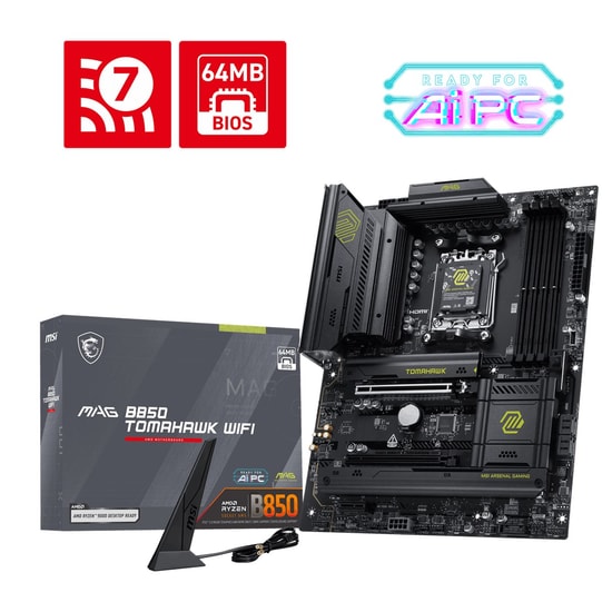 MSI MAG B850 Tomahawk WiFi Anakart - AM5, DDR5 8200MHz(OC), 3xM.2, USB 20Gbps, Wi-Fi 7, 5G LAN, HDMI, ATX