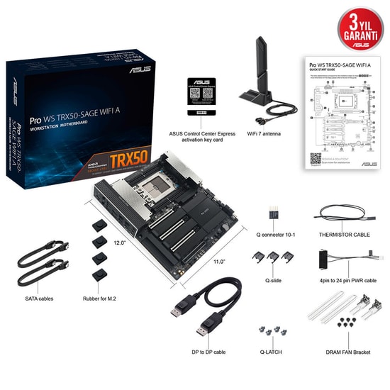 ASUS PRO WS TRX50-SAGE WIFI A Anakart: AMD TRX50, sTR5, DDR5 7600, 3xM.2, USB 3.2, WiFi 7, 10+2.5G LAN, 90MB1LE0-M0EAY0
