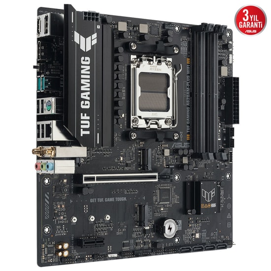 Asus TUF GAMING A620AM-PLUS WIFI Anakart - AM5, DDR5 7600MHz, 2xM.2, Wi-Fi 6, BT 5.3, 2.5G LAN, mATX - 90MB1MZ0-M0EAY0