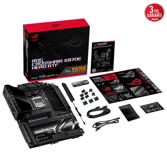 ASUS ROG Crosshair X870E HERO BTF Anakart - AMD X870E, AM5, DDR5 8666MHz, 5xM.2, USB4, WiFi 7, 2.5G LAN - 90MB1MX0-M0EAY
