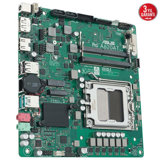 Asus PRO A620AT-CSM Anakart - AMD A620, AM5, DDR5 6400MHz, M.2, PCIe G4x4, LVDS, USB 3.2, Thin Mini ITX, 90MB1L5M-M0EAYC