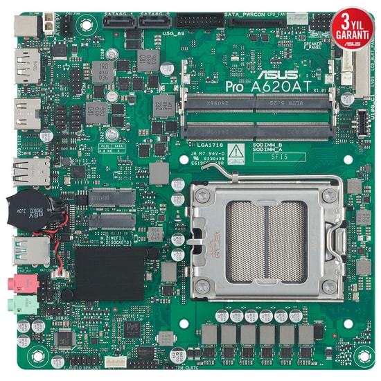 Asus PRO A620AT-CSM Anakart - AMD A620, AM5, DDR5 6400MHz, M.2, PCIe G4x4, LVDS, USB 3.2, Thin Mini ITX, 90MB1L5M-M0EAYC