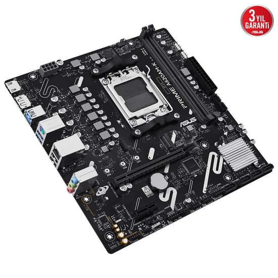ASUS PRIME A620AM-K Anakart - AM5, DDR5 7600MHz (OC), mATX, M.2, HDMI, VGA, USB 3.2, 1G LAN, Micro ATX (90MB1GX0-M0EAY0)