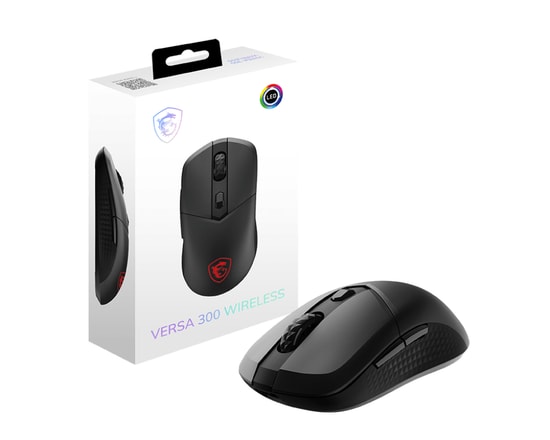 MSI Versa 300 Siyah Kablosuz Oyuncu Mouse - 8000 DPI, 60g Ultra Hafif, BT/2.4Ghz, 1000 Hz, 6 Tuşlu, RGB, Mikro Switch