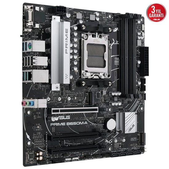 ASUS PRIME B650M-A: AMD AM5, DDR5 6400MHz (OC), 2xM.2, 2.5G LAN, DP/HDMI/VGA, Aura RGB, mATX Anakart (90MB1C10-M0EAY0)
