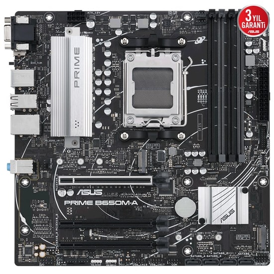 ASUS PRIME B650M-A: AMD AM5, DDR5 6400MHz (OC), 2xM.2, 2.5G LAN, DP/HDMI/VGA, Aura RGB, mATX Anakart (90MB1C10-M0EAY0)