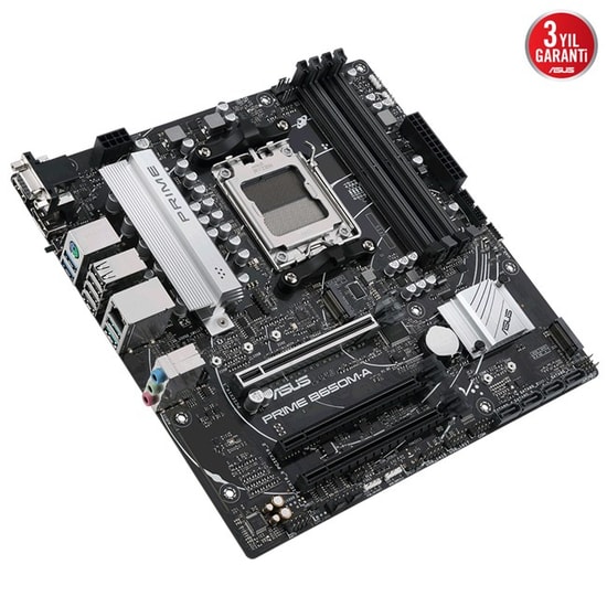 ASUS PRIME B650M-A: AMD AM5, DDR5 6400MHz (OC), 2xM.2, 2.5G LAN, DP/HDMI/VGA, Aura RGB, mATX Anakart (90MB1C10-M0EAY0)