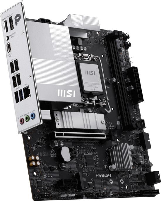 MSI PRO B860M-B Anakart: LGA1851, DDR5 9066MHz(OC), PCIe Gen.5x4, 2xM.2, Type C, HDMI 2.1, DisplayPort 1.4, 5G LAN, mATX
