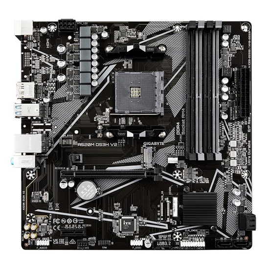 Gigabyte A520M-DS3H-V2 Anakart: AM4, DDR4 4733MHz OC, M.2, USB 3.2, Realtek Ses, HDMI 2.1, DP 1.4, 1Gbit LAN, Micro-ATX