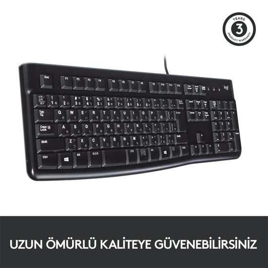Logitech K120 Kablolu Q TR Standart USB Klavye (920-002505) - Sıvı Dökülmesine Dayanıklı, Sessiz Tuşlar