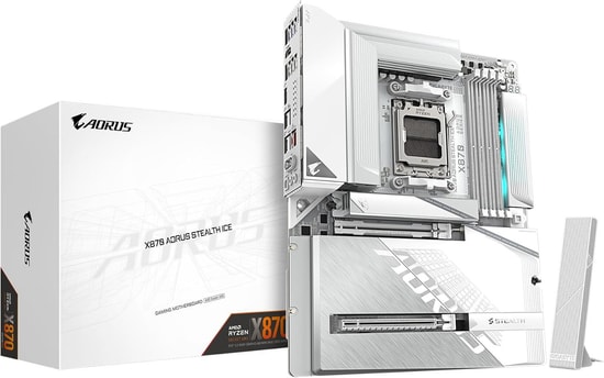 Gigabyte X870 AORUS Stealth Ice Anakart - AMD AM5, DDR5 8200MHz, PCIe 5.0, 4xM.2, USB4 40Gbps, WiFi 7, 5GbE LAN, ATX